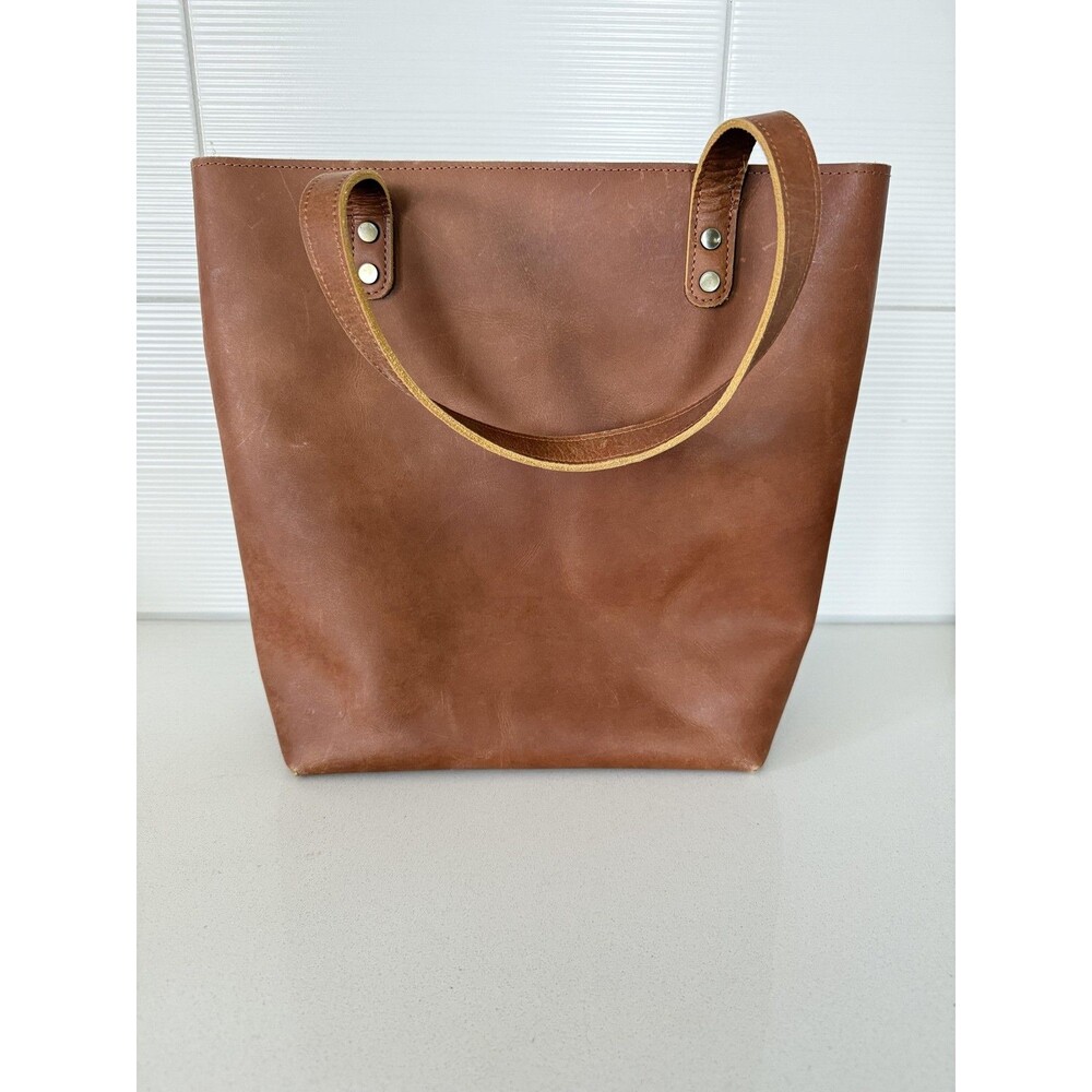 Leather Tote Bag Womens Medium Brown Zip Top Shoulder Purse Handbag Casual - Picture 2 of 8